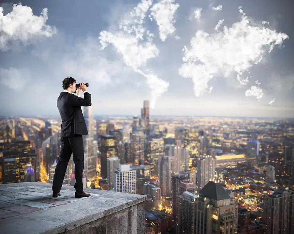 Businessman looking to the future