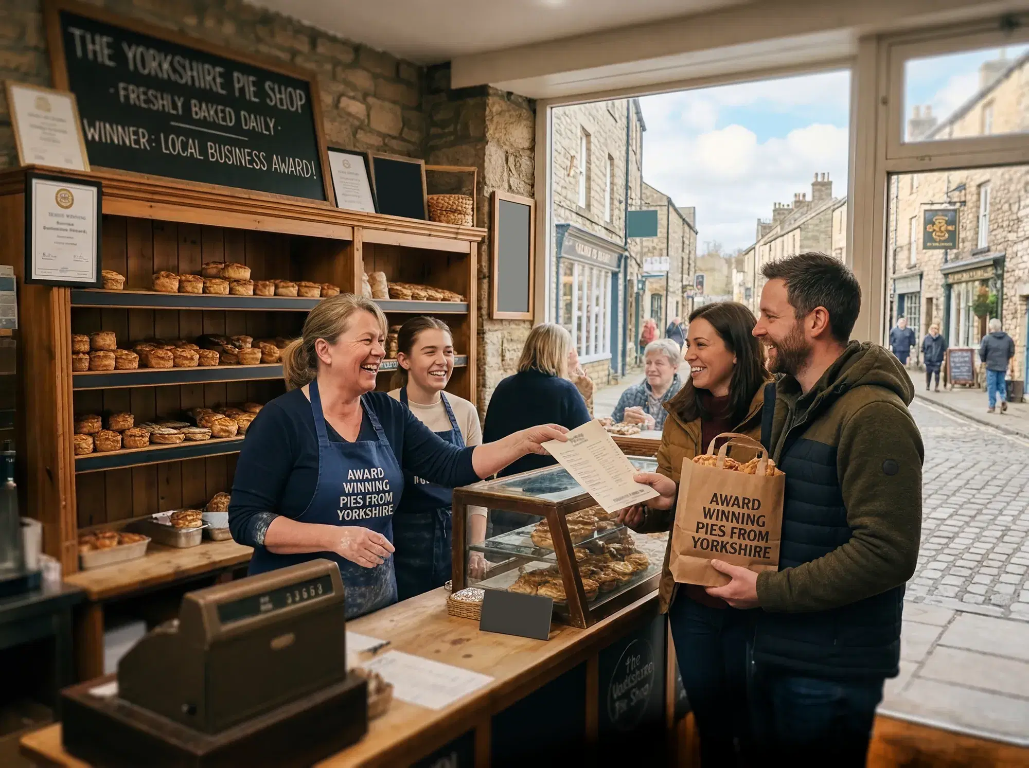 happy-customers-buying-award-winning Pies